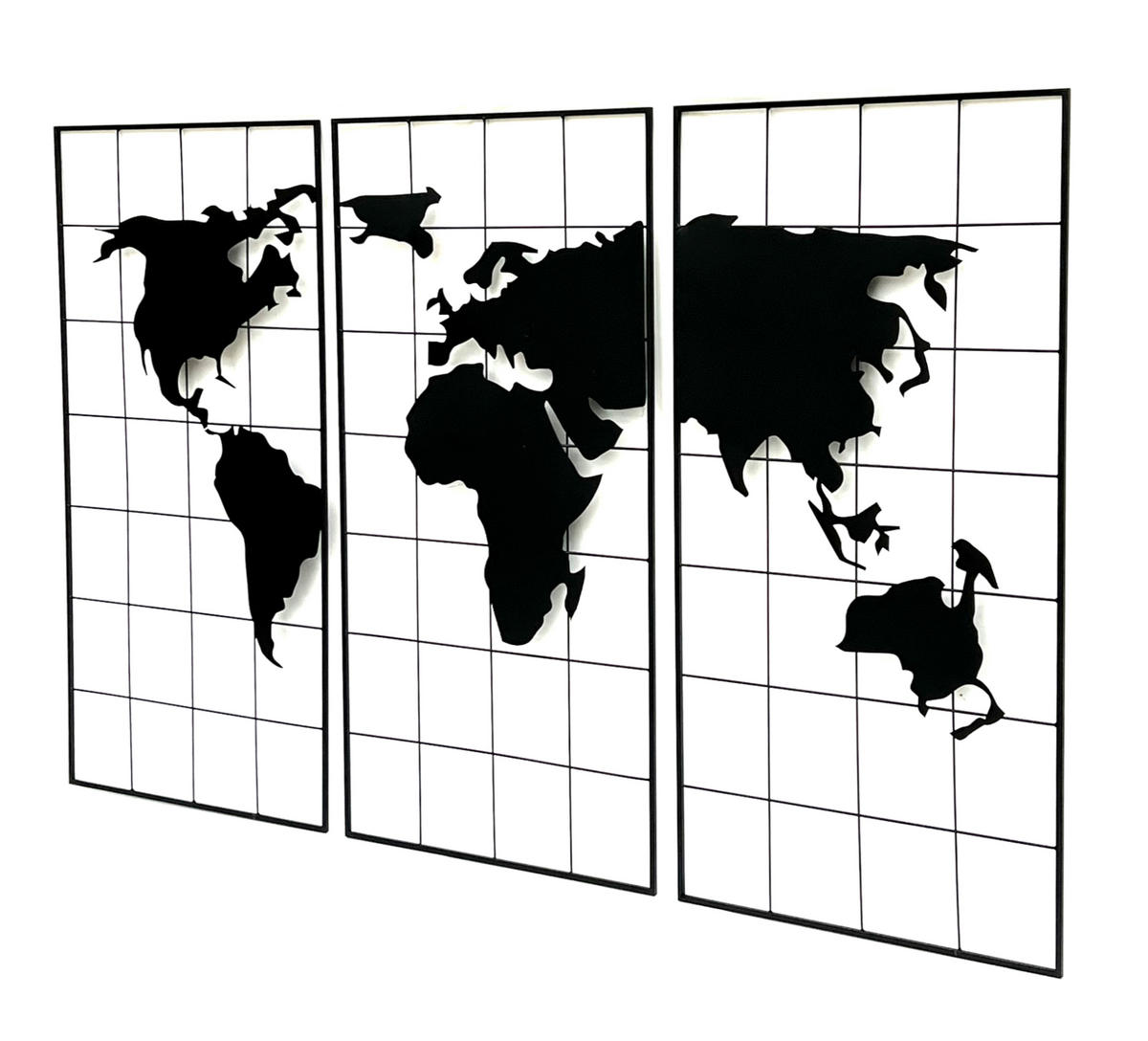 WANDDEKORATION Weltkarte Metall 170 x100 cm Schwarz 3-teilig 210329 - Schwarz, Metall (170/100/1cm) - DanDiBo