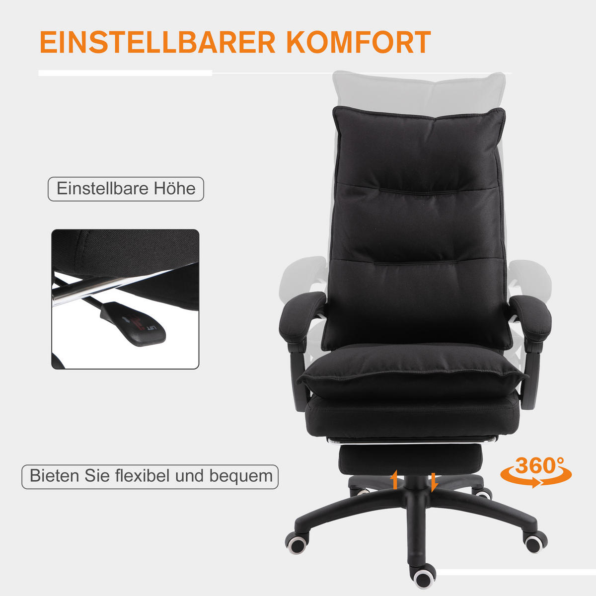 BÜROSTUHL Breanna Schwarz Massagefunktion 70/62/120-130 cm - Schwarz, Kunststoff/Textil (70/130/62cm) - Jamb