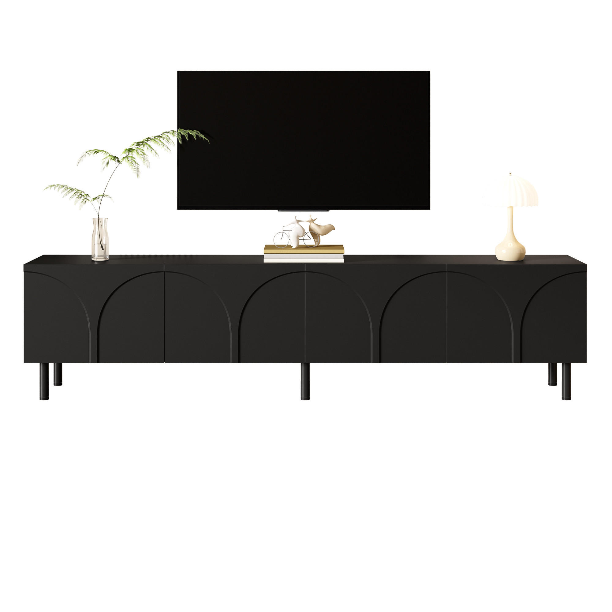 STILVORA TV STOLEK černý s kovovými nohami, 180×35×49 cm, do obývacího pokoje