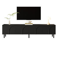 LOWBOARD in Schwarz TV-Schrank mit Metallfüße, 180 L x 35 B x 49H(cm), für Wohnzimmer - Schwarz, Holzwerkstoff/Metall (180/49/35cm) - STILVORA