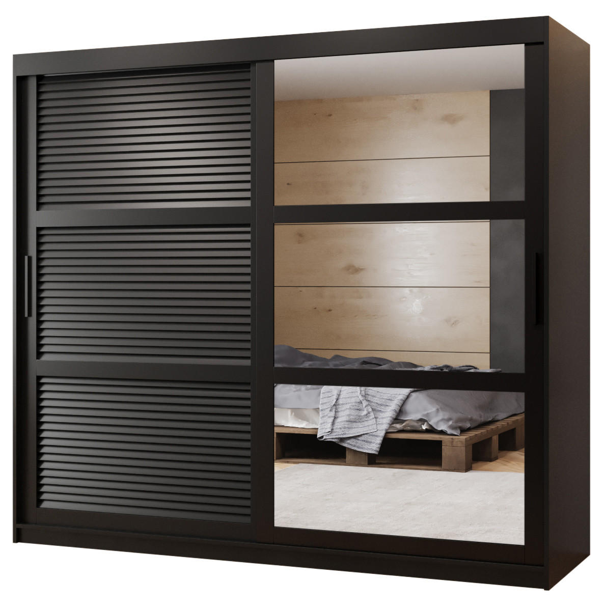 Möbel Kryspol Schwebetürenschrank Schwarz 200x200x62 cm