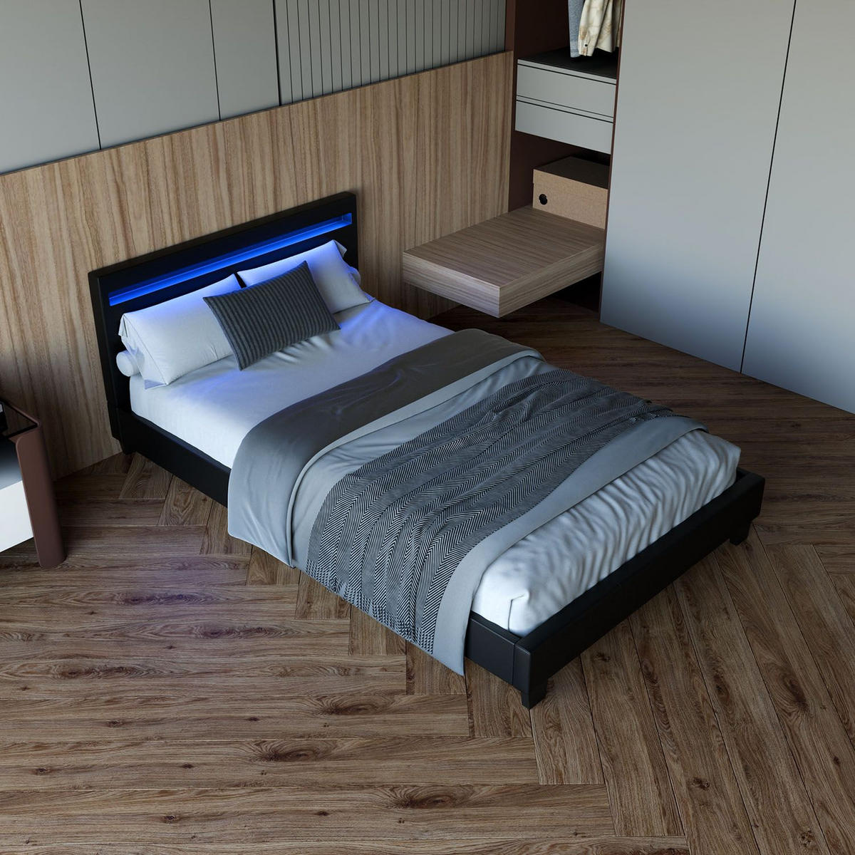 POLSTERBETT Paris mit LED schwarz 120x200cm - Schwarz, Holzwerkstoff (120/200cm) - Juskys