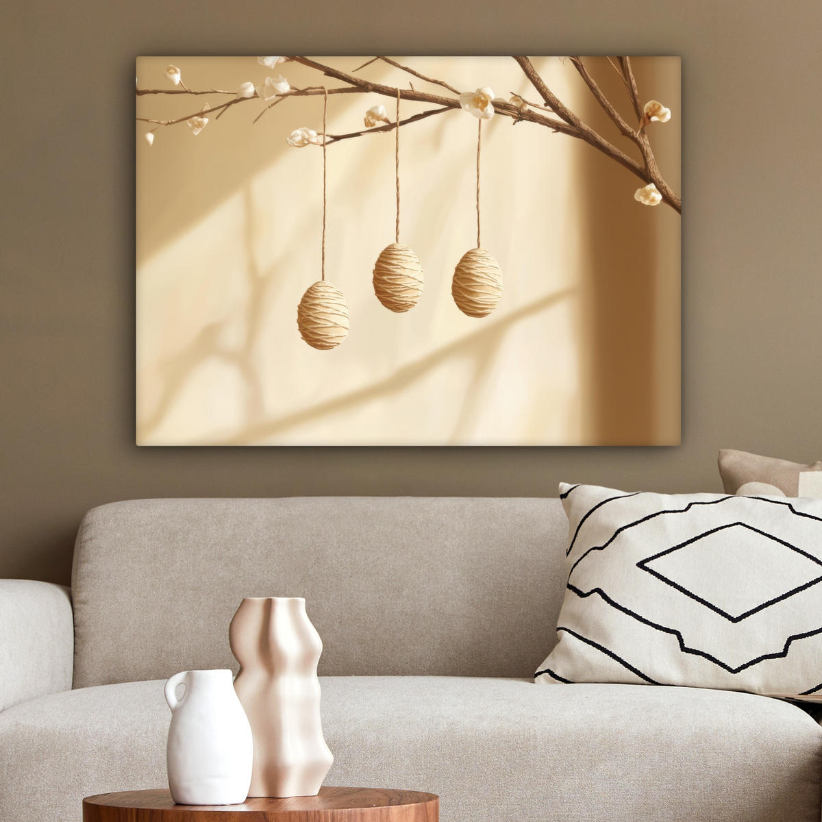 LEINWANDBILD Beige - Osterkuchen - Eier Wandbilder 80x60 cm - Beige, Textil (80/60cm) - MuchoWow