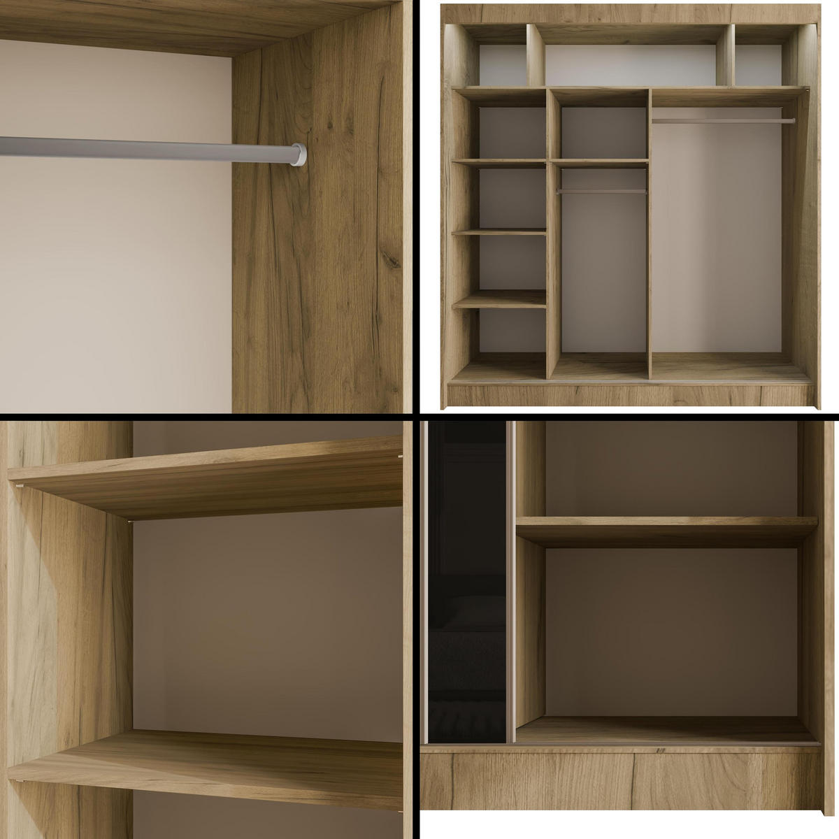 KLEIDERSCHRANK VESLI mit LED - 200 cm - Braun|Schwarz - Schwarz/Braun, Holzwerkstoff (200/215/61cm) - ALTDECOR