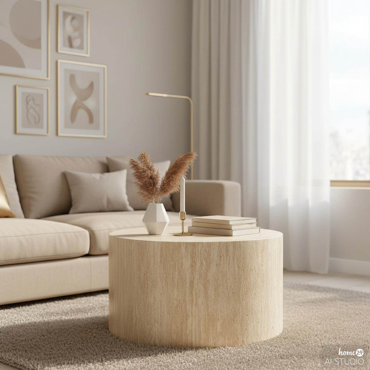 HOME24 Couchtisch Cozzens - rund - Beige, Holzwerkstoff (60/60/40cm) - home24
