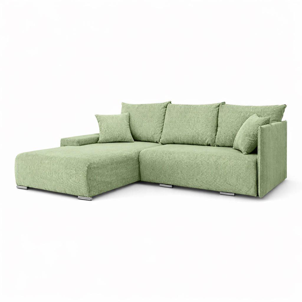 ECKSOFA L-Form Schlaffunktion Livorno Cord-Stoff Hellgrün Links - Chromfarben/Schwarz, Holz/Kunststoff (246/188cm) - Kaiser Möbel