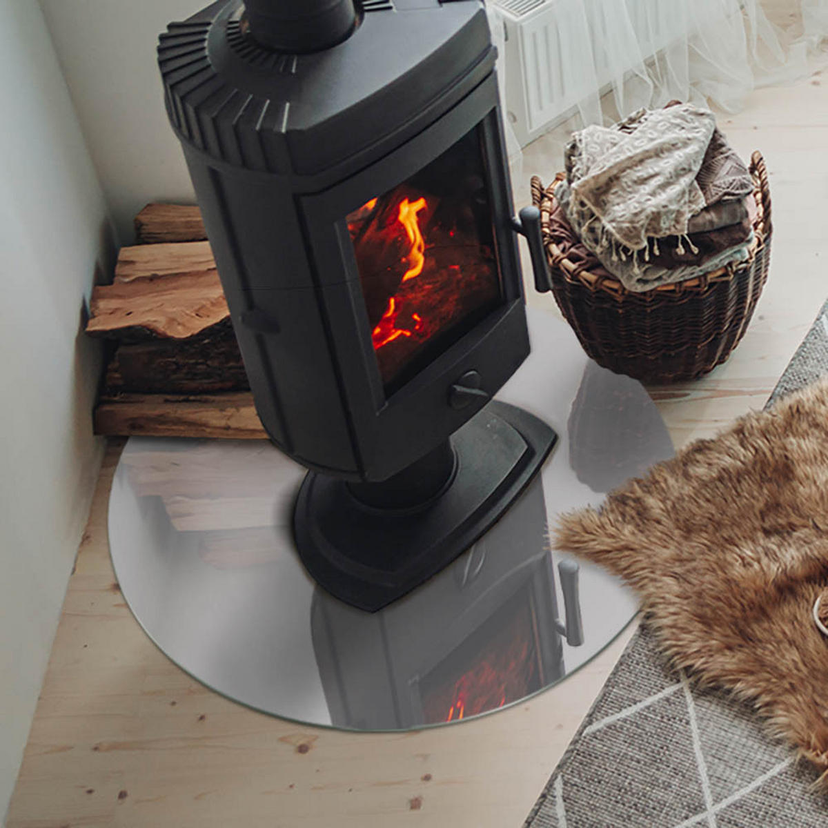 GLASPLATTE für Kamin Ø 70 cm - Grau, Glas (70/70/0.4cm) - TULUP