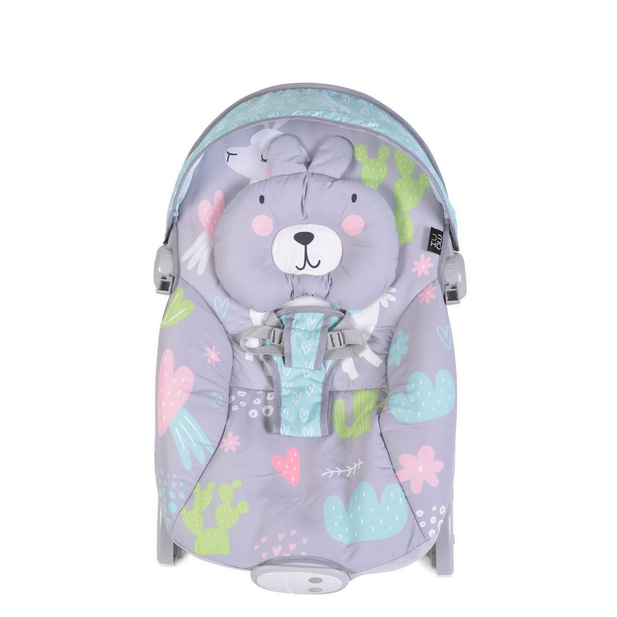 BABYWIPPE Lama grau mit Melodien, Vibration, verstellbaren Rückenlehne, Kissen, ab Geburt - Grau, Metall - Moni