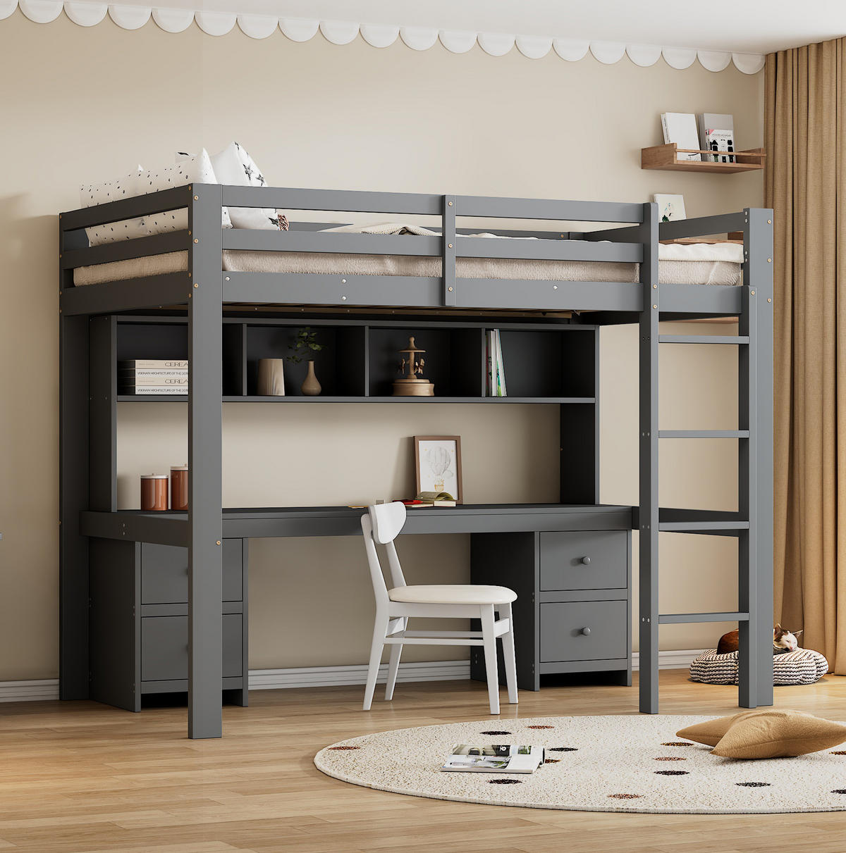 HOCHBETT mit Schreibtisch und Stauraum 90x200 cm Grau - Grau, Holzwerkstoff (90/200cm) - Beauniv