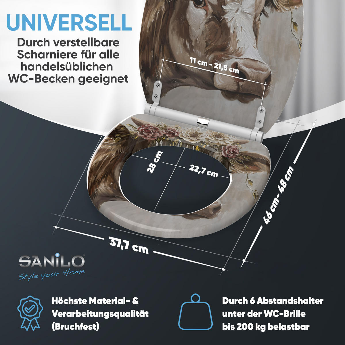 WC-SITZ mit Absenkautomatik & Top Fix Berta - Beige/Braun, Holzwerkstoff (37.7/5/48cm) - Sanilo