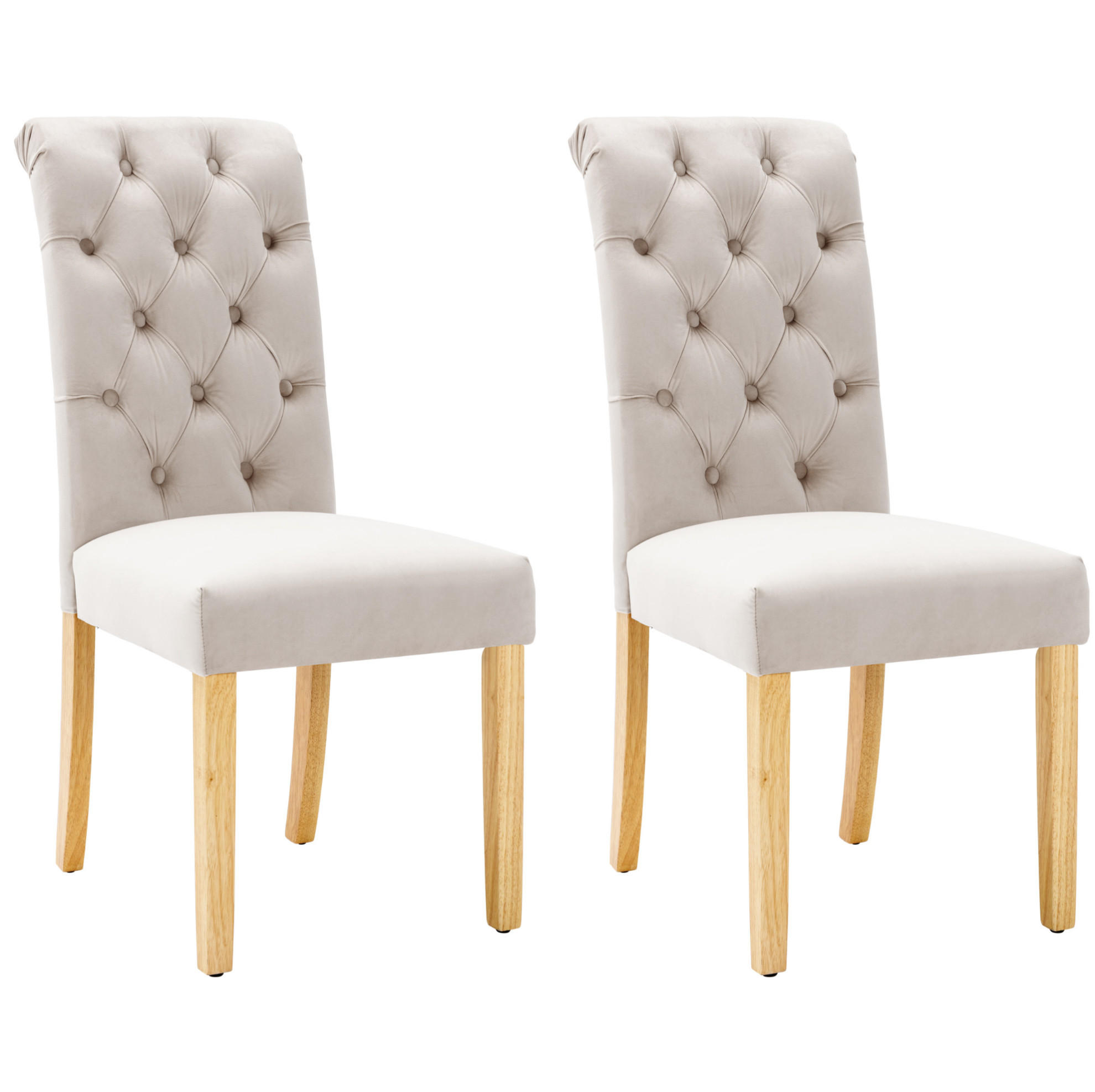 ESSZIMMERSTUHL 2er-Set Samt Beige mit Eichenbeinen - Beige, Holz (43/100/63cm) - Meubliv