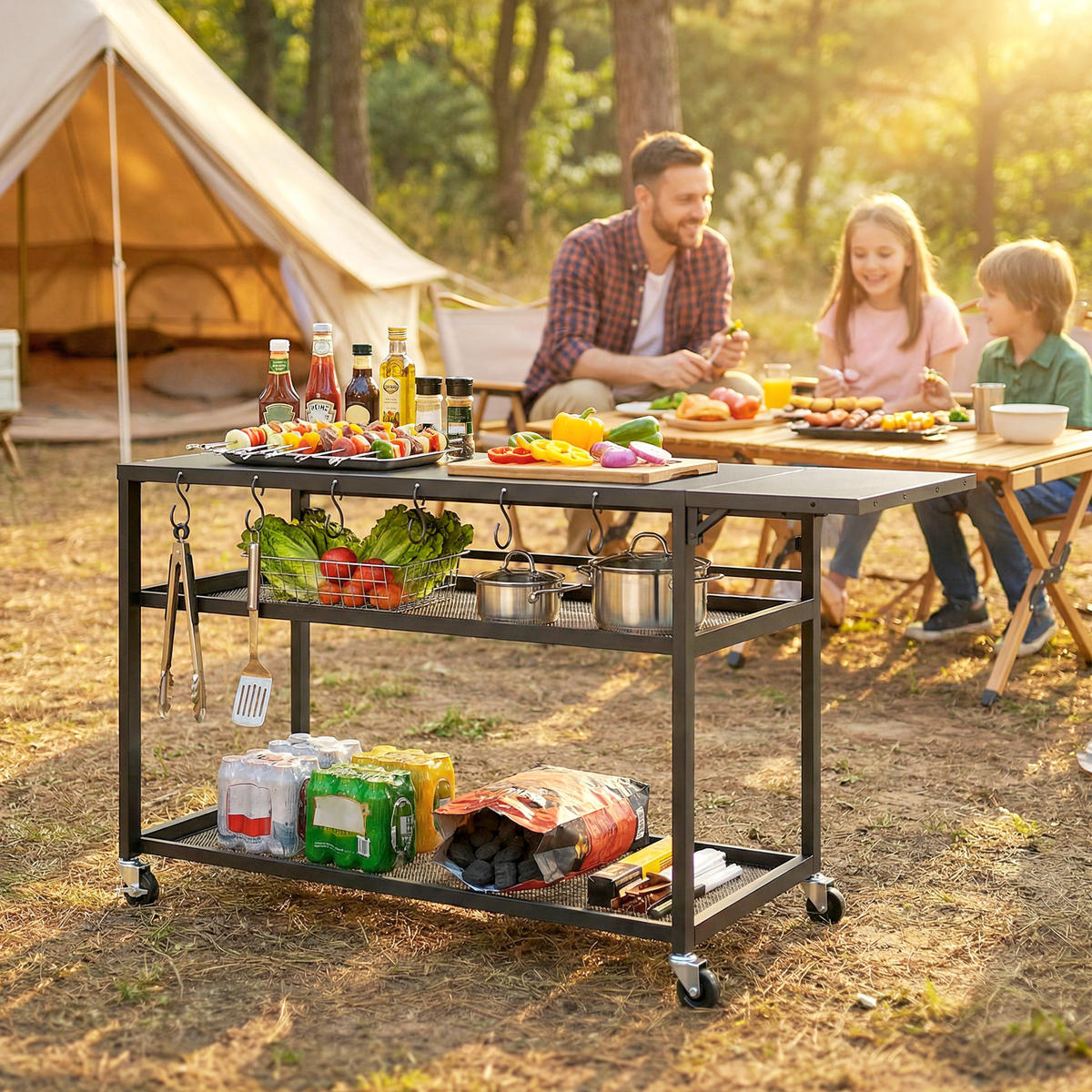 GRILLWAGEN DE-13882 klappbar mit 3 Ebenen Schwarz - Schwarz, Metall (48.5/82/133cm) - ComfortXL