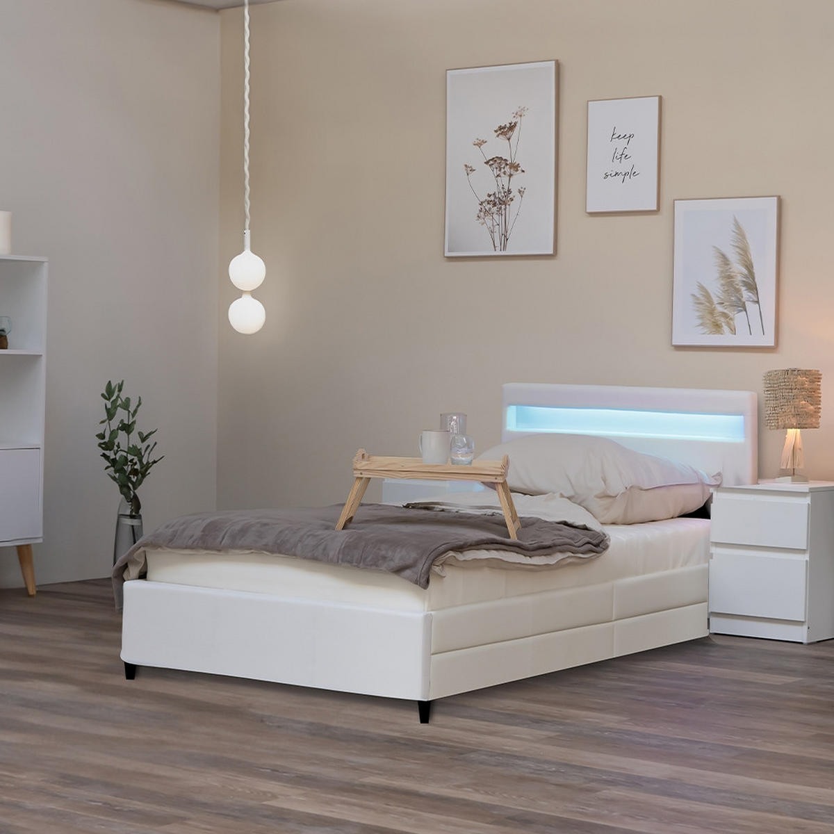 LED BETT NUBE - Weiß, 90 x 200 cm - Weiß, Kunststoff - Home Deluxe
