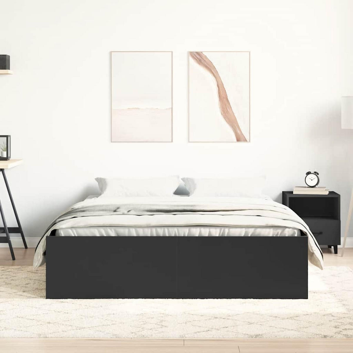 BETTGESTELL Schwarz 160x200 cm - Schwarz, Holzwerkstoff - furnicato