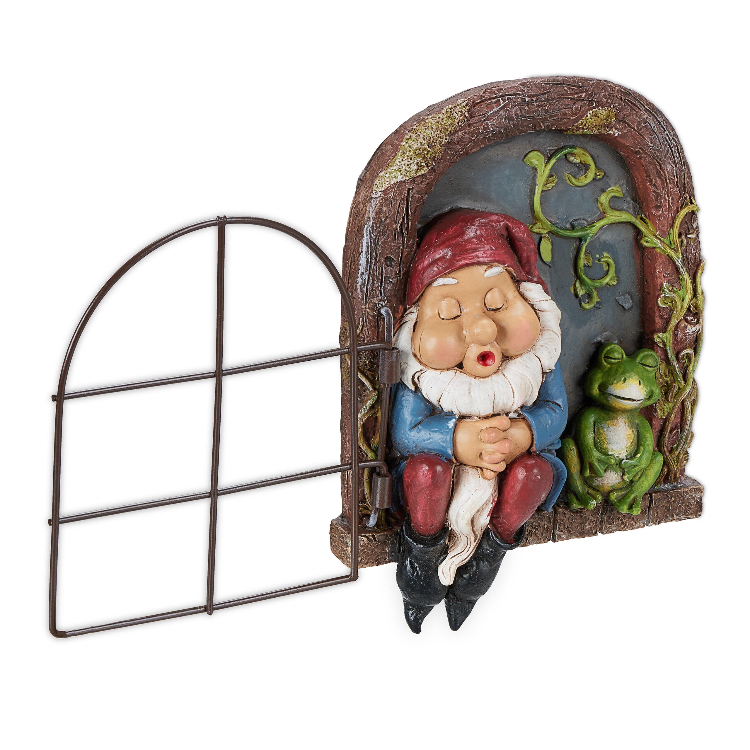 Relaxdays FIGURKA Barevná zahradní skřítek s okénkem polyresin
