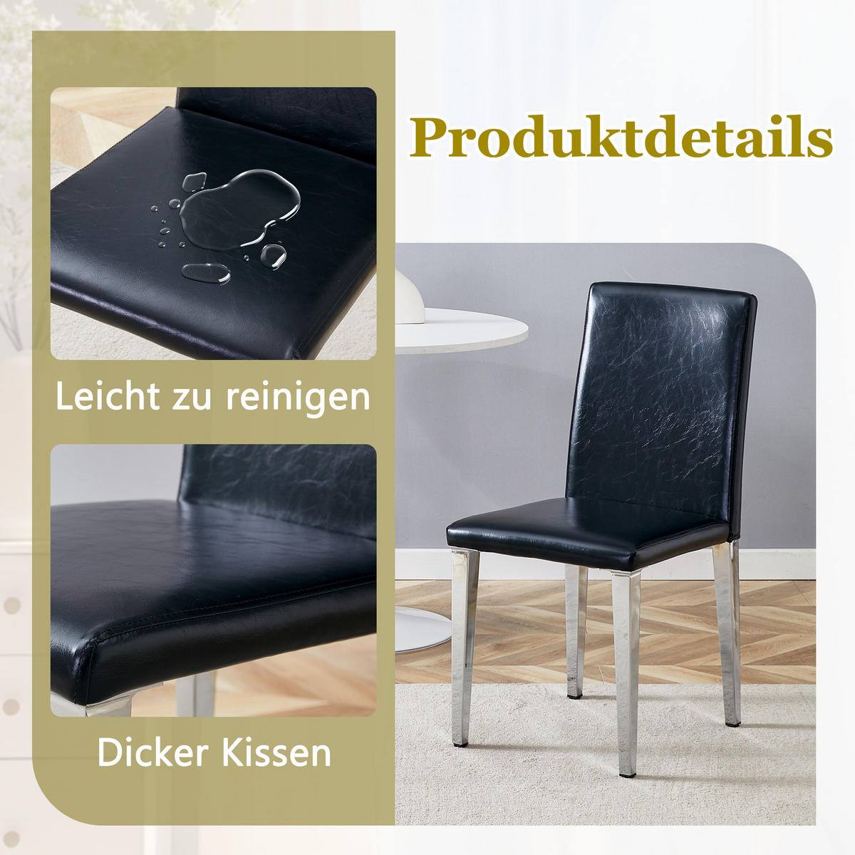 STUHL-SET DE-36600 2 Stück mit PU-Bezug und Metallbeinen Schwarz - Schwarz, Metall (47/90/41cm) - ComfortXL