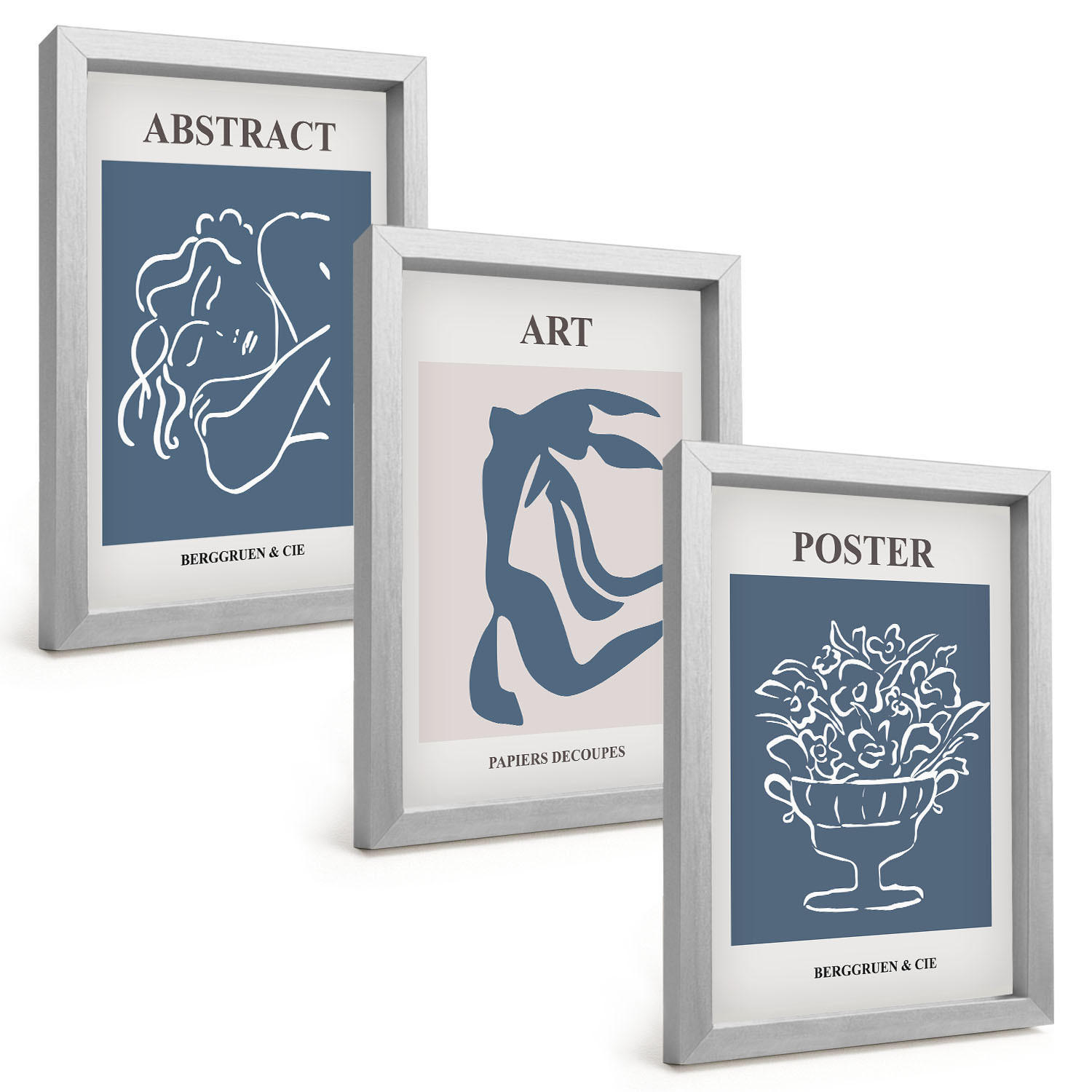 BILDER SET 3er Set - 20x30 cm Silberner Rahmen - Matisses stilvolle abstrakte Muster - Silberfarben, Kunststoff (20/30cm) - TULUP