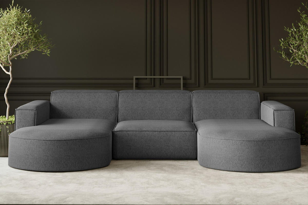 ECKSOFA U-Form MODENA STUDIO Stoff Verita Stahl - Silberfarben, Holz (165/299cm) - Kaiser Möbel