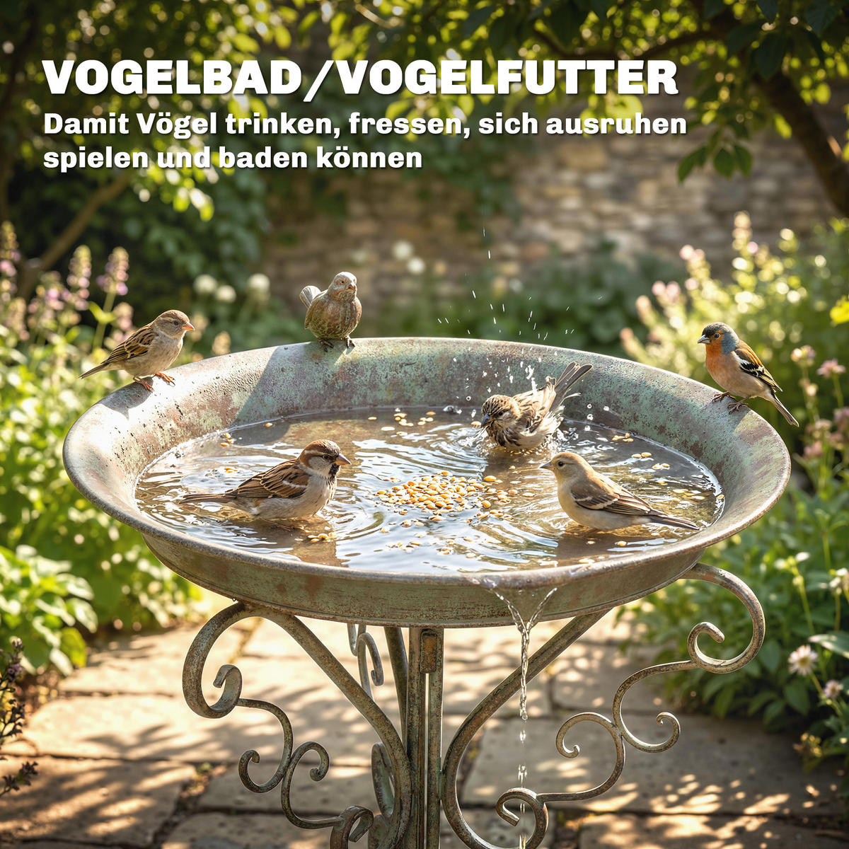 VOGELBAD Metall Grün - Grün, Metall (42/75/48cm) - Outsunny