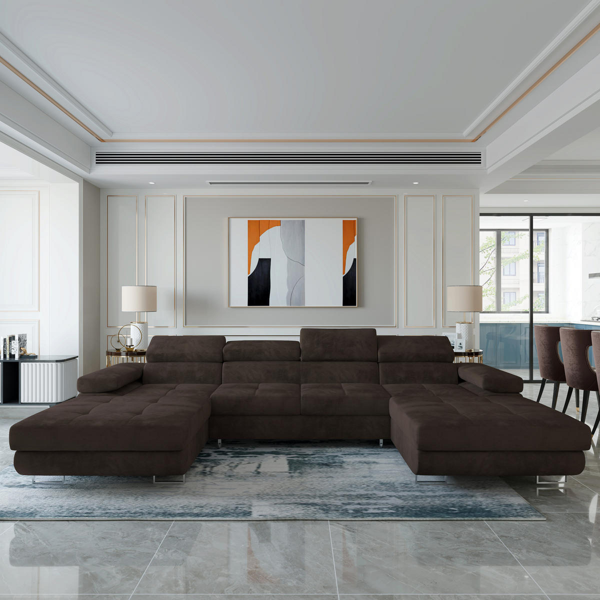 ROHOVÁ SEDAČKA LYKKE hnědá - stříbrná/hnědá, kov/dřevo (353/202cm) - MASSENO