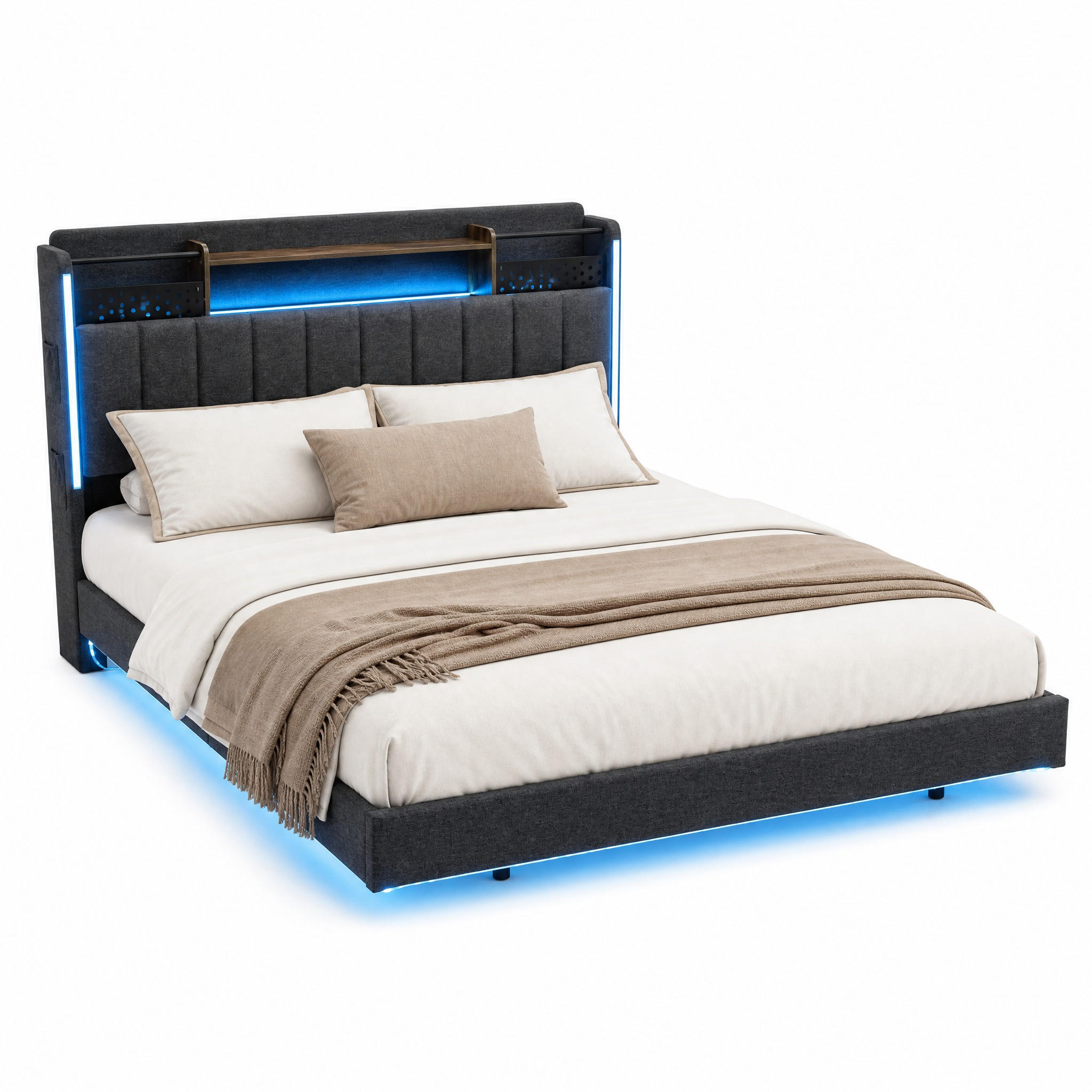 POLSTERBETT mit LED, USB und Stauraum 160x200 cm Grau - Grau, Metall (160/200cm) - Meubliv