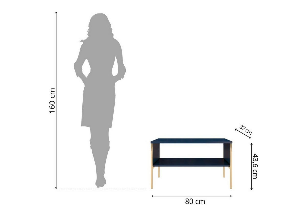 COUCHTISCH Polka, Marineblau, Goldene Details - Goldfarben/Dunkelblau, Holzwerkstoff/Metall (37/80/44cm) - Skandica
