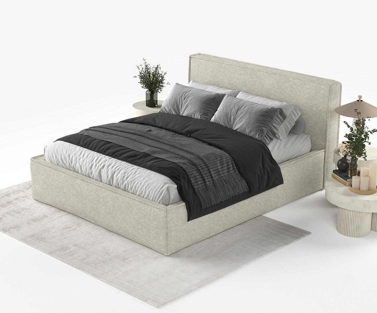 POLSTERBETT Lounge Beige Grau 140/200 cm im Chenille-Stoff - Beige/Schwarz, Holz/Holzwerkstoff (140/200cm) - Maison de Reve