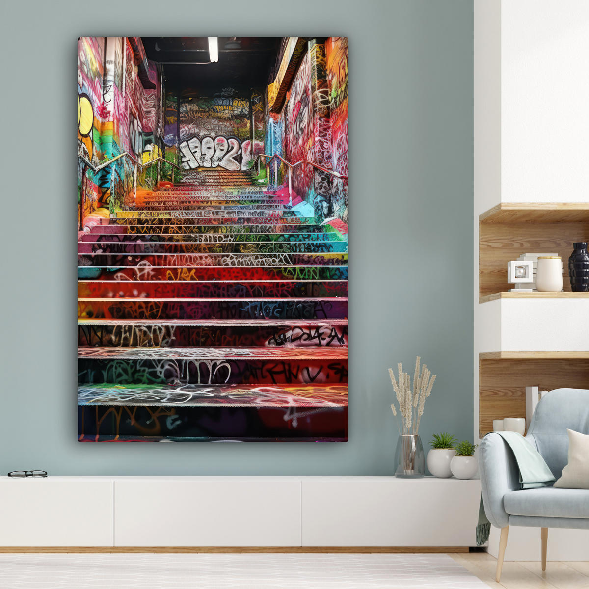 SLIKA NA PLATNU Stopnice 90x140 cm - večbarvno, tekstil (90/140cm) - MuchoWow