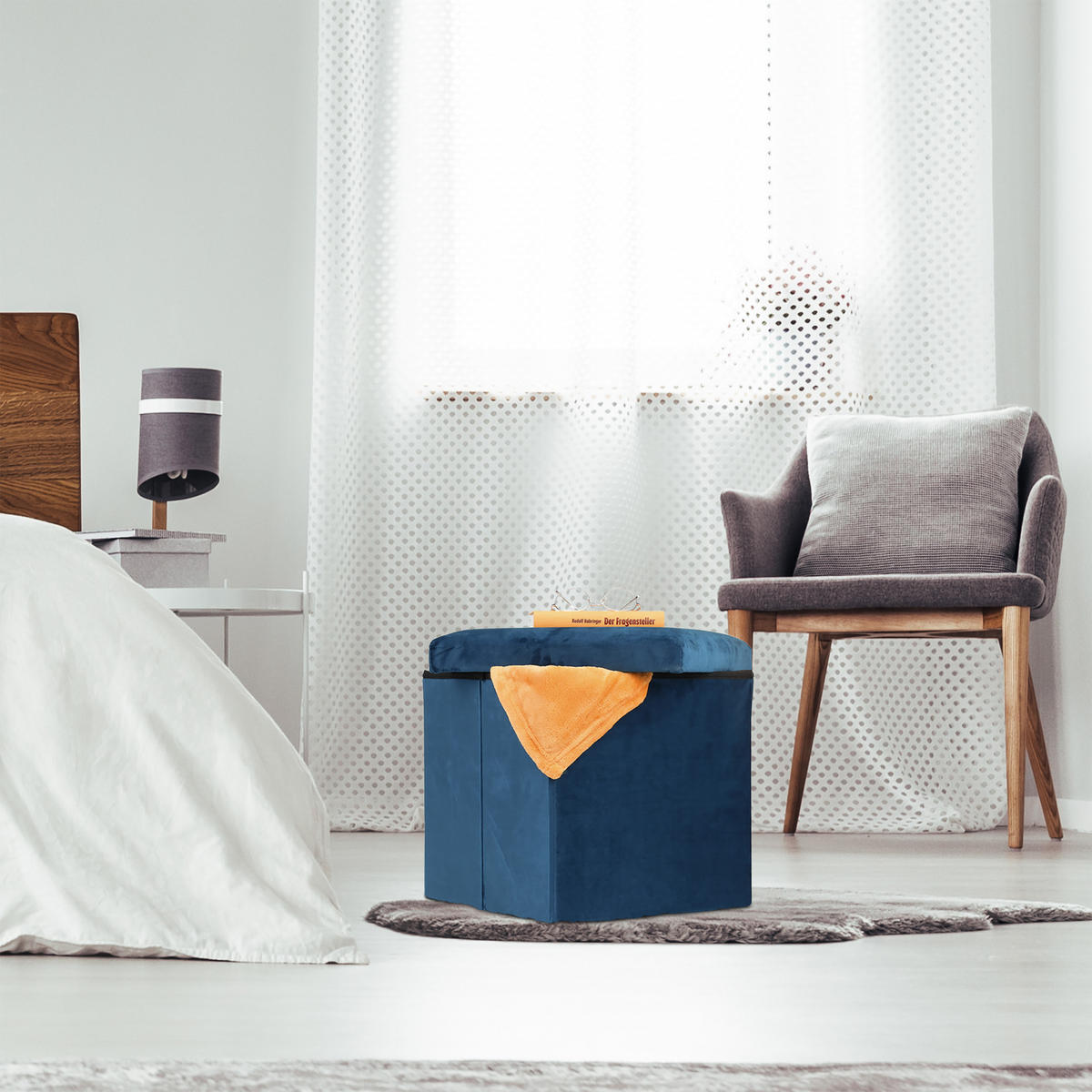 SITZHOCKER - Creme, Holzwerkstoff/Textil (38/38/38cm) - Relaxdays