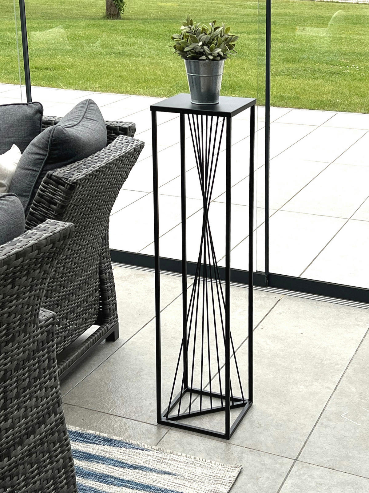 BLUMENHOCKER Eckig Metall Schwarz 100 cm 96458 - Schwarz, Metall (24/100/24cm) - DanDiBo