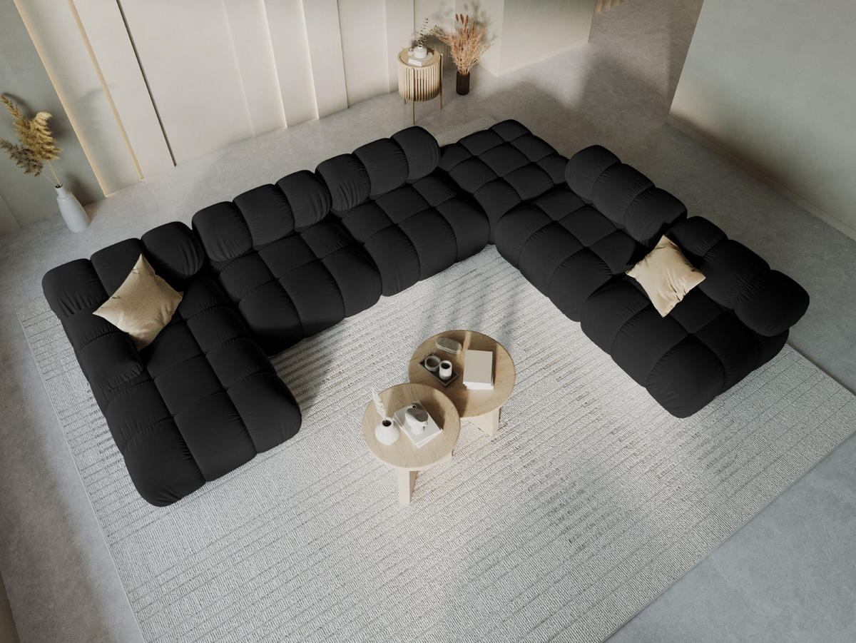 MODULARES-PANORAMASOFA rechts Bellis aus Samt schwarz 7 Sitzplätze - Schwarz, Textil (282/63/379cm) - Micadoni