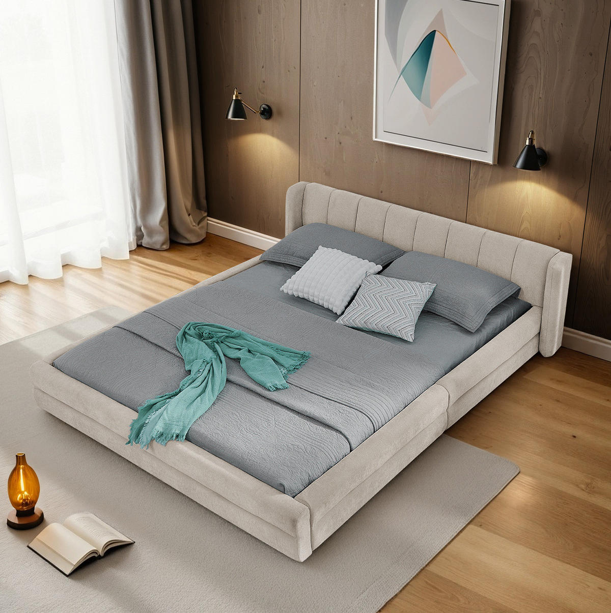 POLSTERBETT 140/200 cm mit ergonomischem Kopfteil und Chenillebezug, Beige - Beige, Kunststoff (140/200cm) - Redom