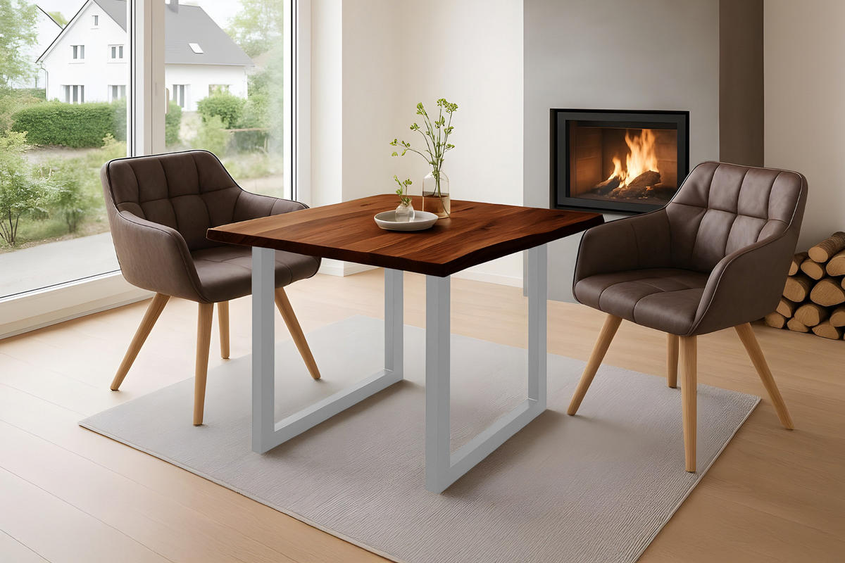 ESSTISCH NOAH - Silberfarben/Braun, Holz/Metall (90/90/77cm) - SAM