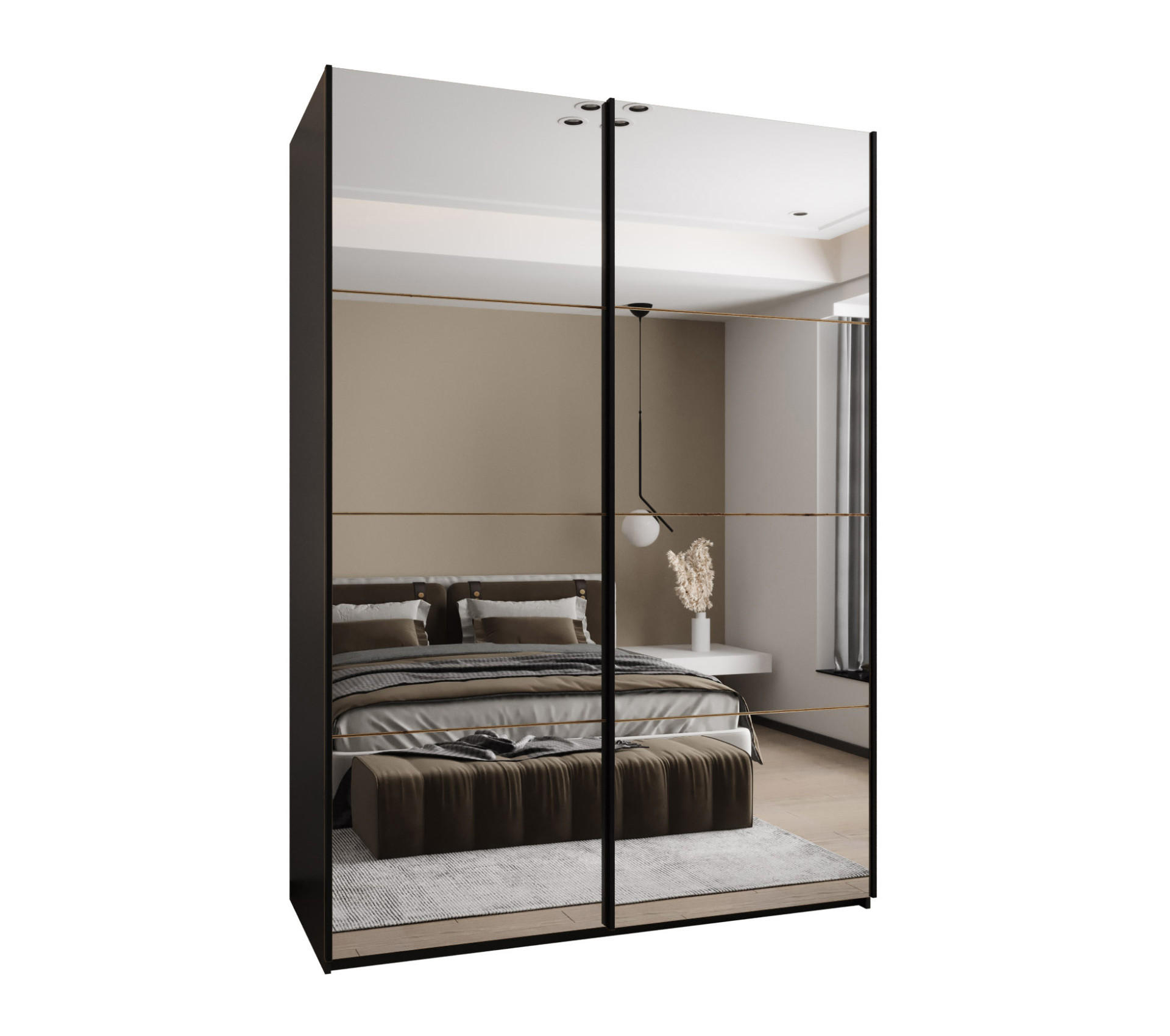 Abiks Möbel Schwebetürenschrank Schwarz, Eiche Artisan, Schwarz 170x245x64 cm