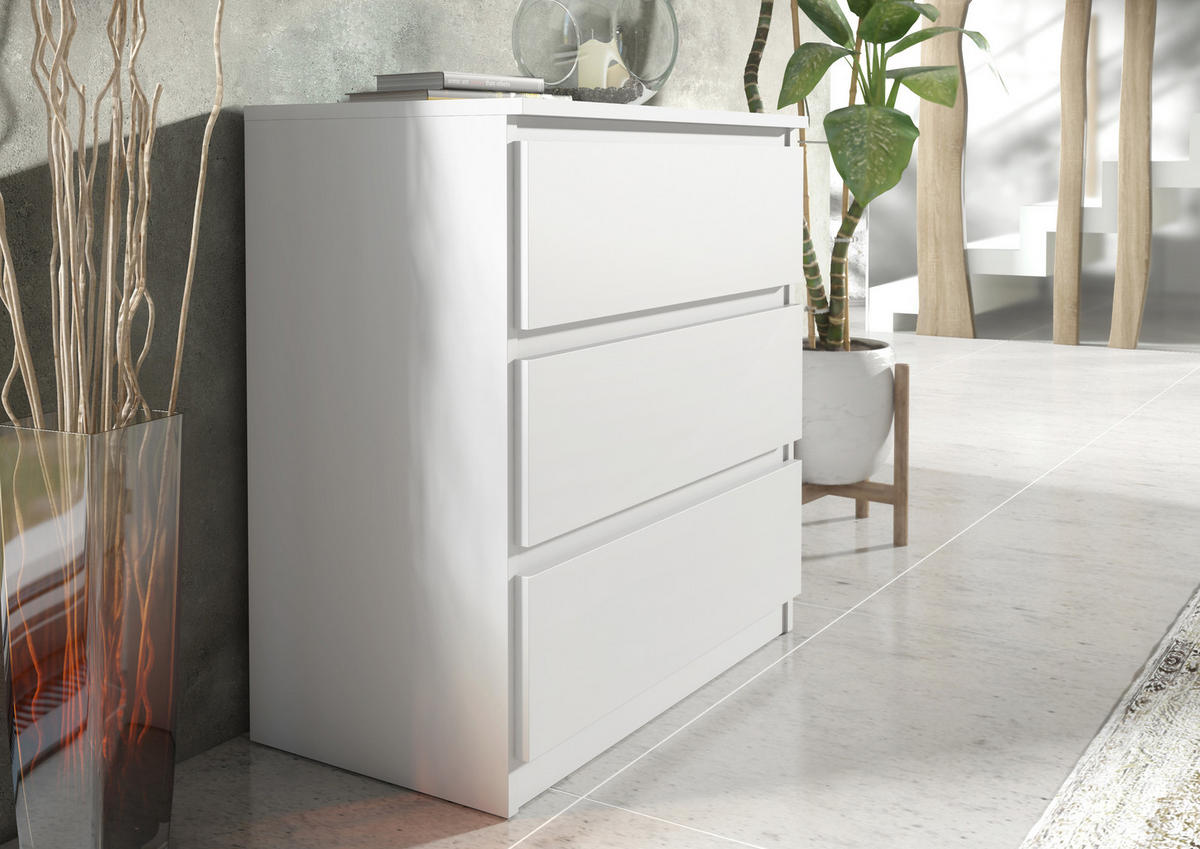 KOMMODE NUDO 70/78,5/39cm mit 3 Schubladen Türen Weiß - Weiß, Holzwerkstoff (70/78.5/39cm) - MASSENO