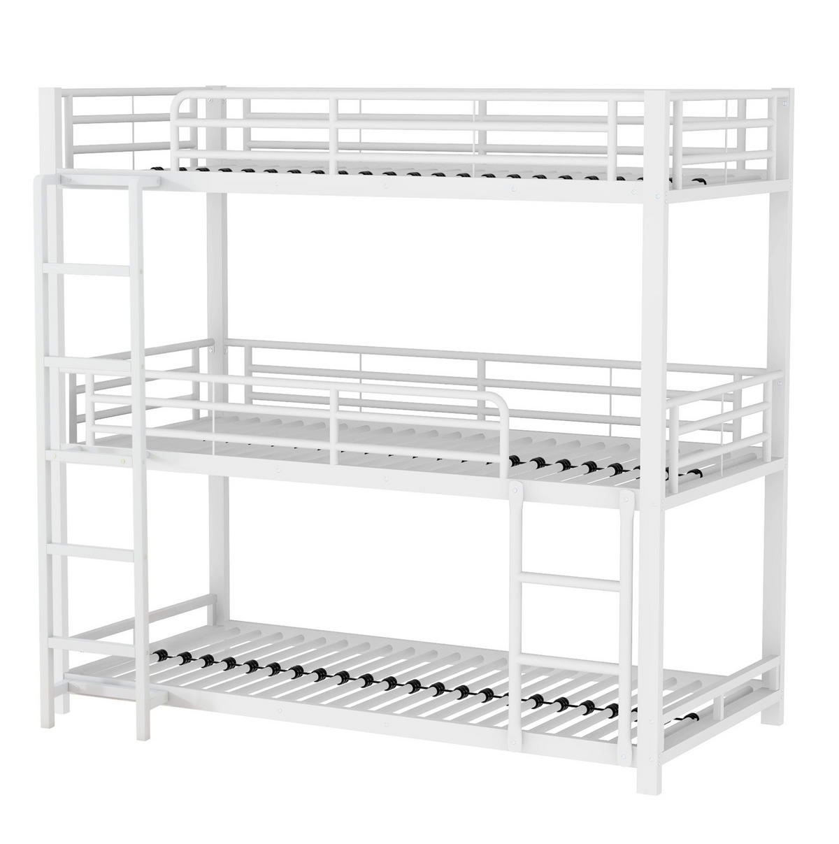 ETAGENBETT 90/200 cm aus Metall in Weiß, Dreifach-Design mit Leiter - Weiß, Metall (90/200cm) - Flora Grace