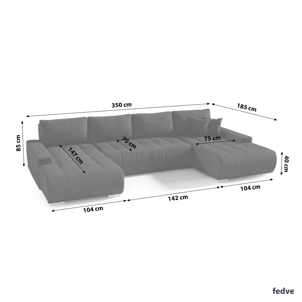 WOHNLANDSCHAFT mit Schlaffunktion Dhaka U, Schwarz - Schwarz, Textil (185/85/350cm) - Fedve