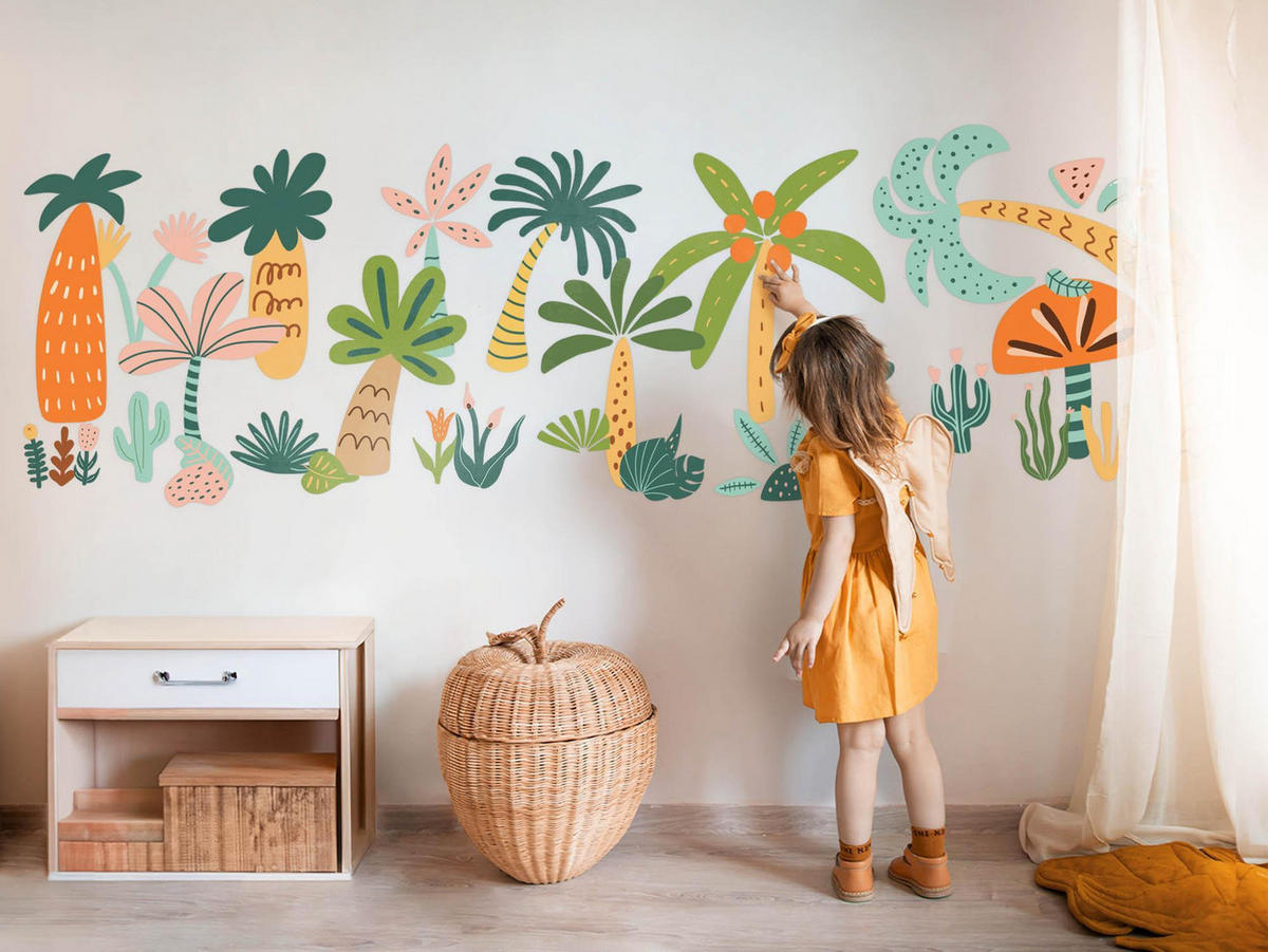 WANDAUFKLEBER 80x112cm - Tropische Vegetation - Multicolor, Kunststoff (80/112/0.1cm) - Wallfluent