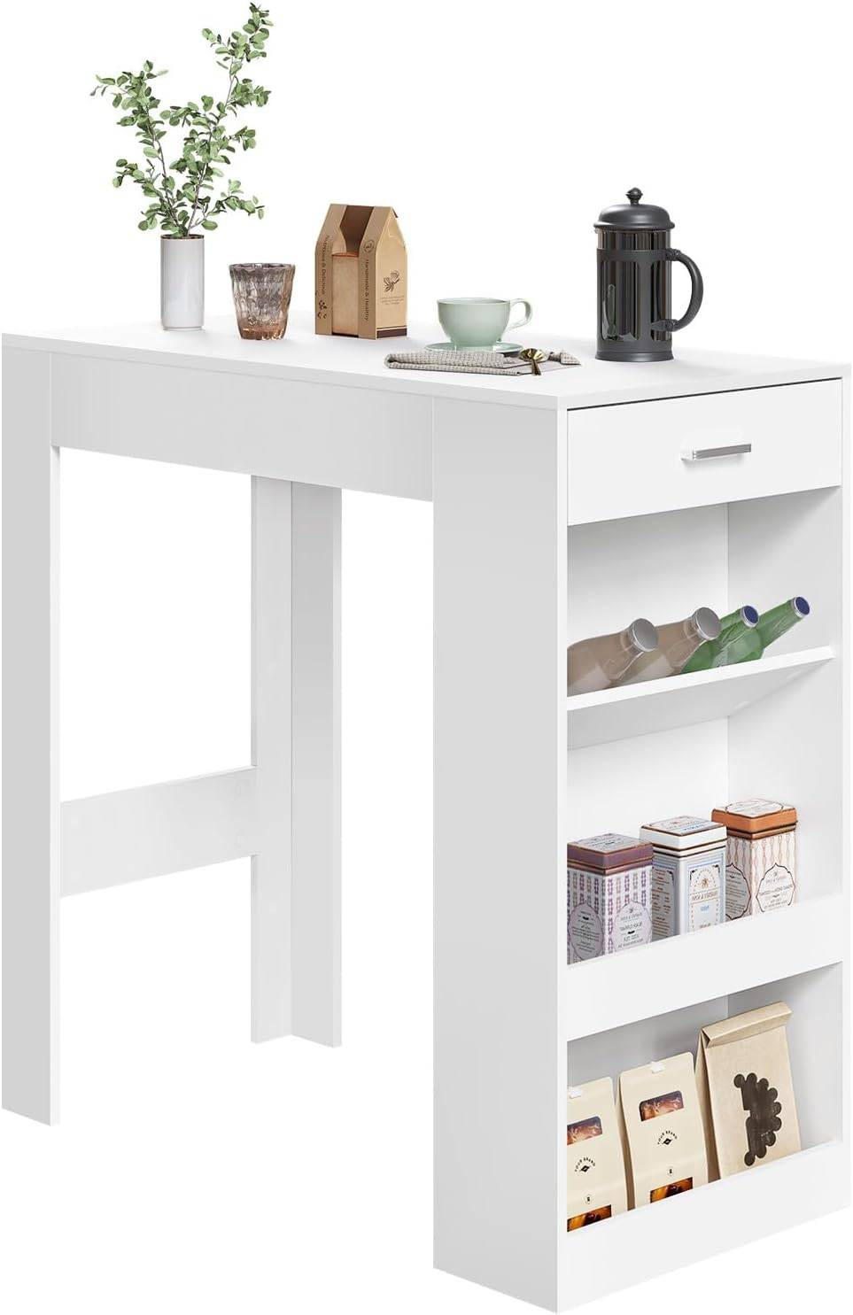 BARTISCH, Küchentisch mit Weinregal,100 x 50 x 100 cm - Weiß, Holzwerkstoff (50/100/100cm) - Woltu
