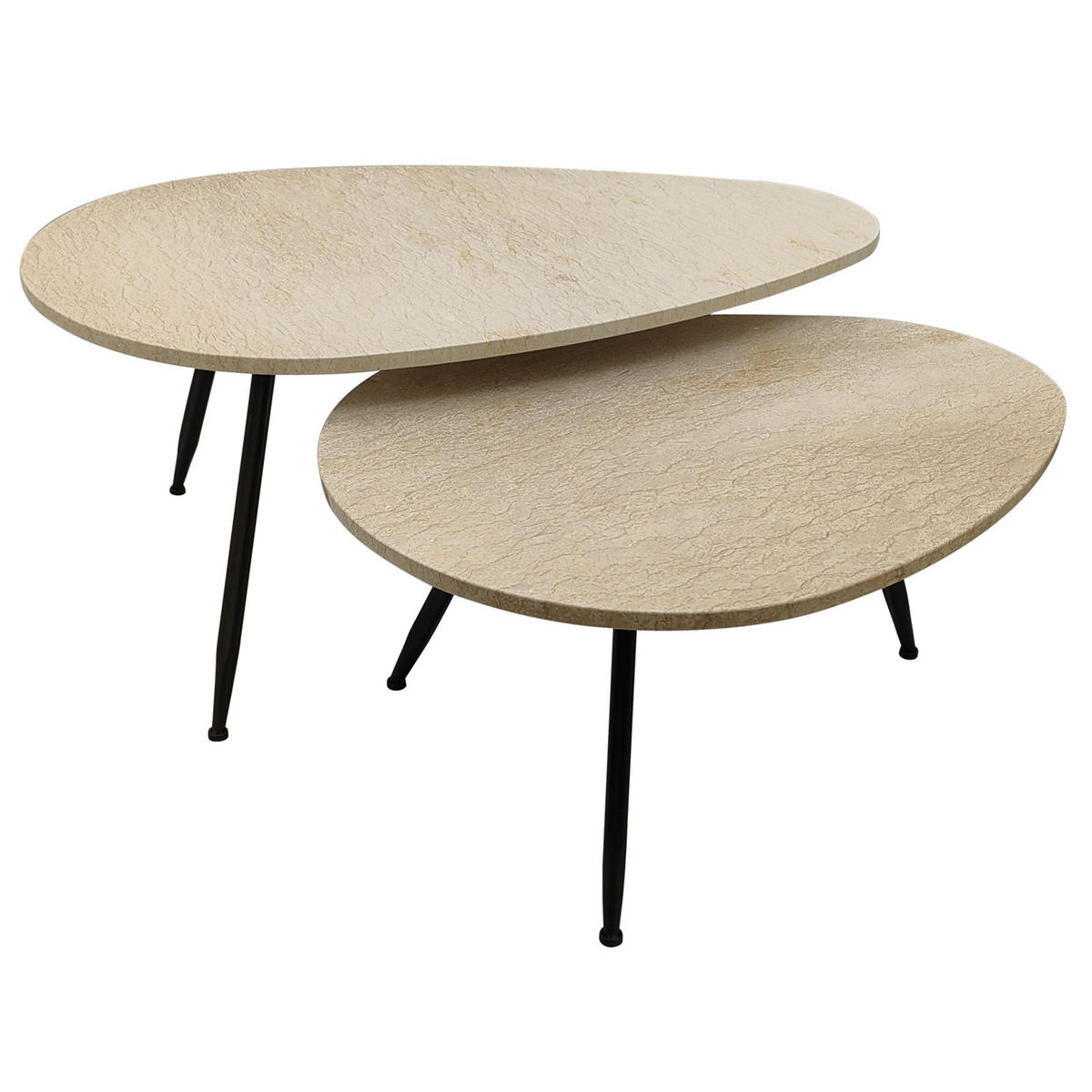 COUCHTISCH Veria Beige 100/60/43cm 2er-Set - Beige, Stein (100/60/43cm) - PTMD Collection