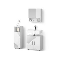 BADMÖBEL-SET Ronco Weiß Hochglanz mit Einsätzen 3 Teile - Weiß Hochglanz, Holzwerkstoff (60/60/59cm) - Livinity®