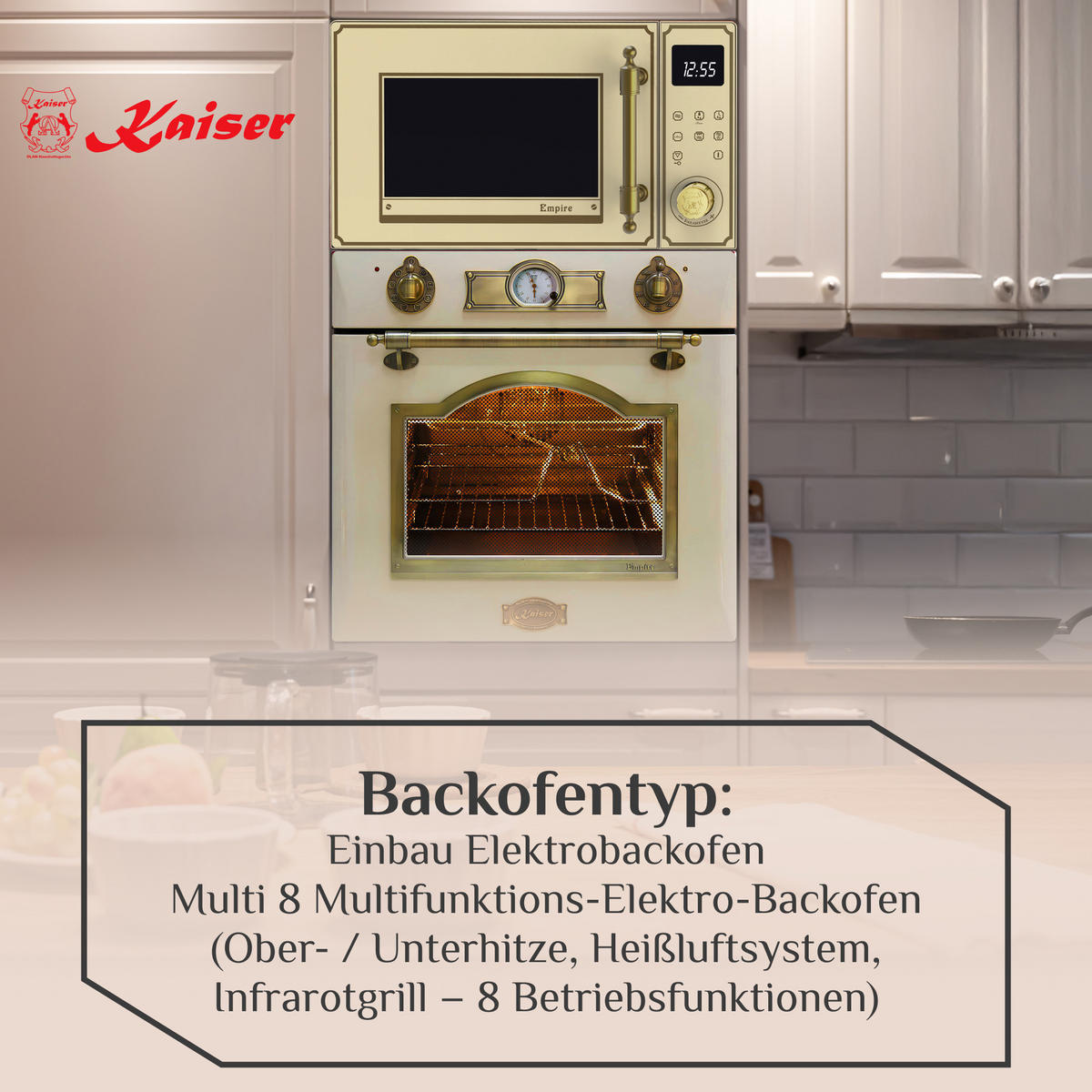EINBAU-BACKOFEN EH 6355 ElfEm, Elfenbein, 60cm - Creme, Metall (59.4/59.4/56.6cm) - Kaiser