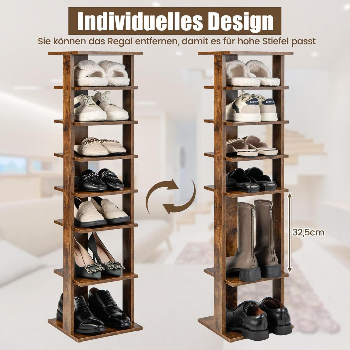 SCHUHSTÄNDER höheverstellbar Braun - Braun, Holz (27/110/28cm) - COSTWAY