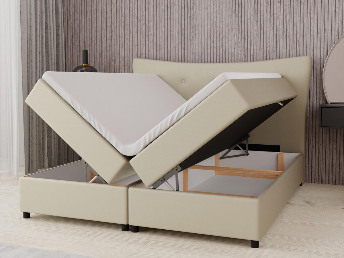 BOXBETT Nevada 180 x 200 cm Doppelbett mit hochwertiger Bonell-Matratze und Topper - ecru - Ecru, Holz (180/200cm) - Panda Möbel