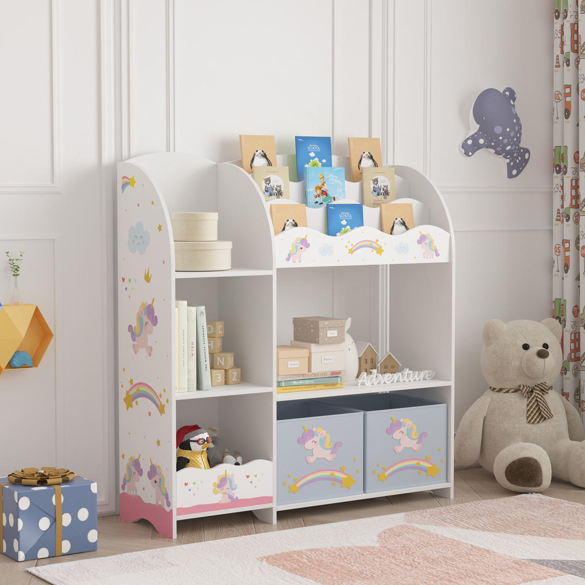 KINDERREGAL Lysekil - Lila/Weiß, Holzwerkstoff (93/100/30cm) - [en.casa]