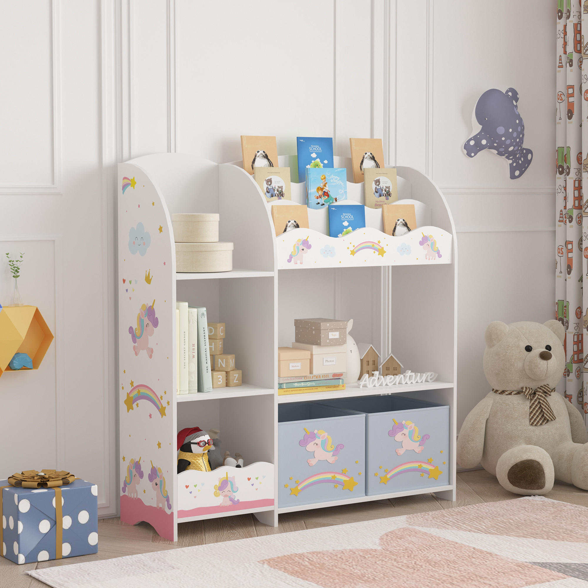 Thumbnail - [en.casa] Kinderregal, Weiß, Grau, Lila, Rosa, Holzwerkstoff, Märchen/ Fantasie, 93x100x30 cm, Kinder- & Jugendzimmer, K...