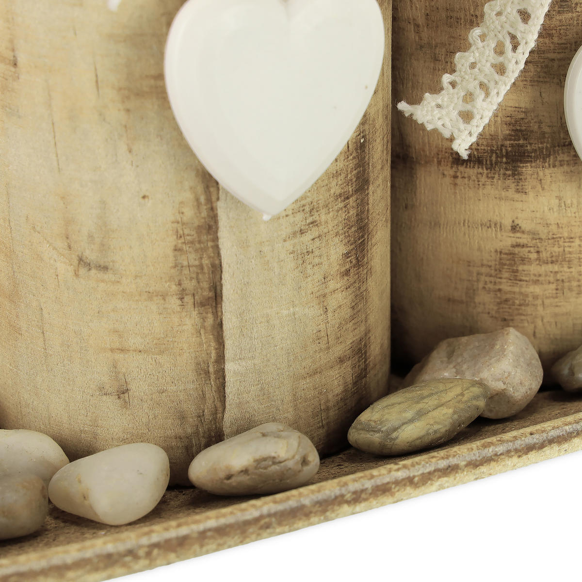 TEELICHTHALTER - Hellbraun, Holzwerkstoff/Stein (13cm) - Relaxdays