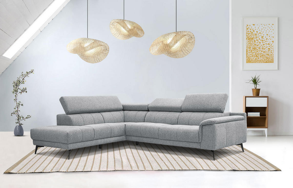 ECKSOFA FIERO 5-Sitzer, silberfarben - Silberfarben/Schwarz, Holzwerkstoff/Textil (158/269cm) - Courtois Laville