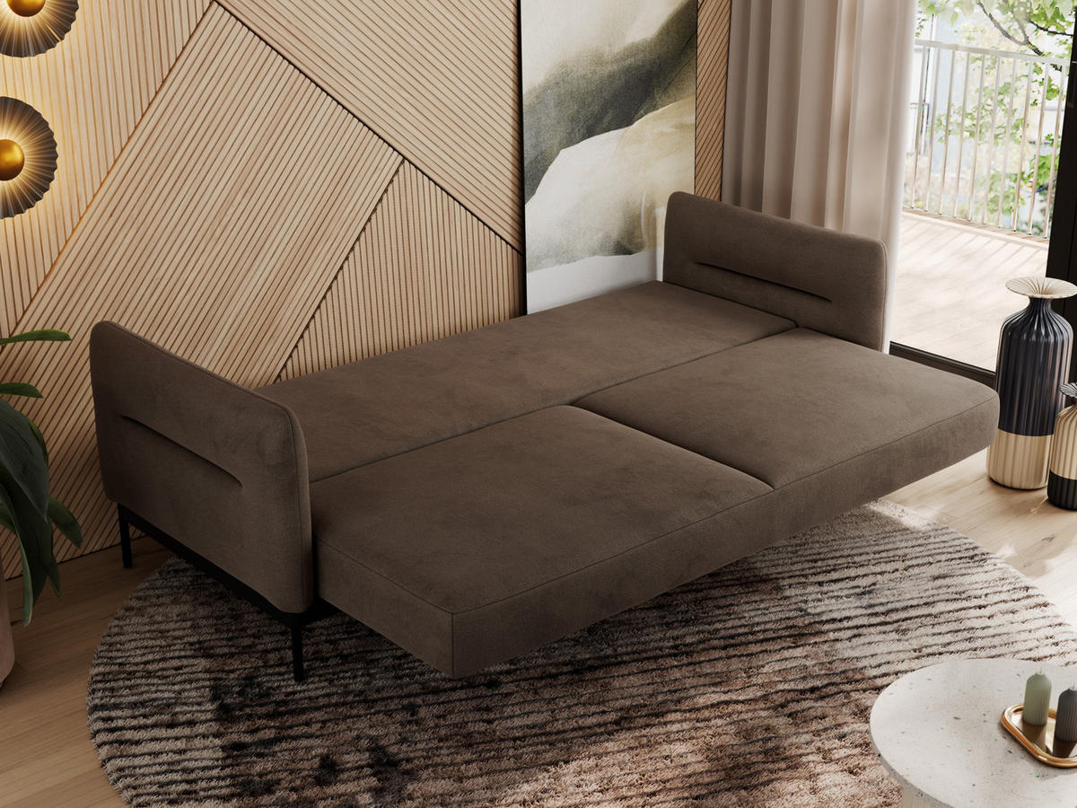 SOFA SALENTO Braun Velvet - Schwarz/Braun, Textil/Metall (221/82/101cm) - MKS