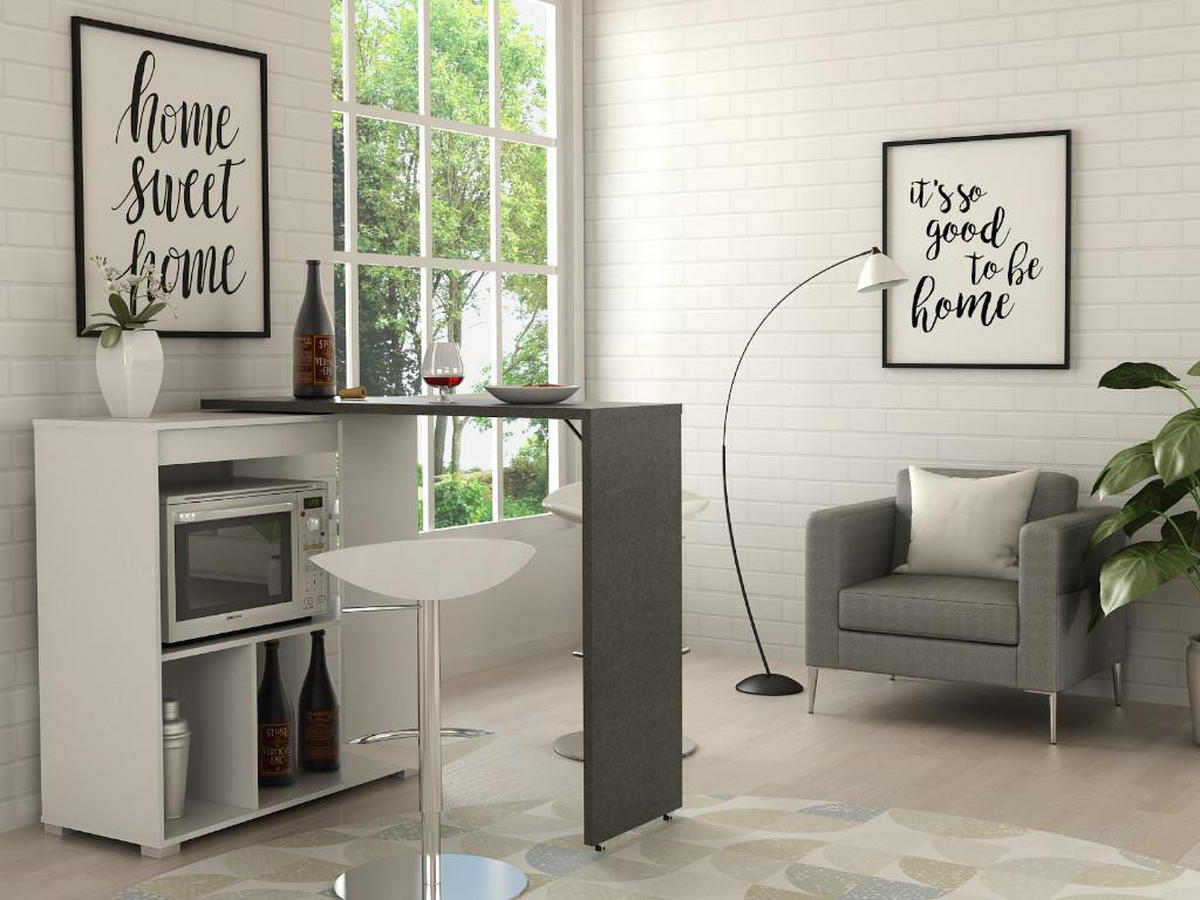 BARTISCH drehbar mit Stauraum - Weiß & Beton-Effekt - SATURNE - Grau, Holz (39.6/100/172cm) - Vente-Unique